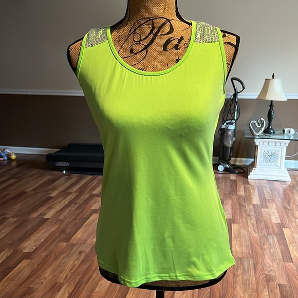Two tank tops one black one lime green with silver sequins on the tops - Picture 4 of 6